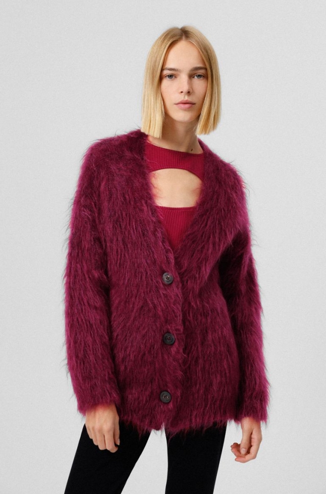 HUGO BOSS Relaxed-fit A Textured Wool Blend Women's Sweaters Light Red - KRER536