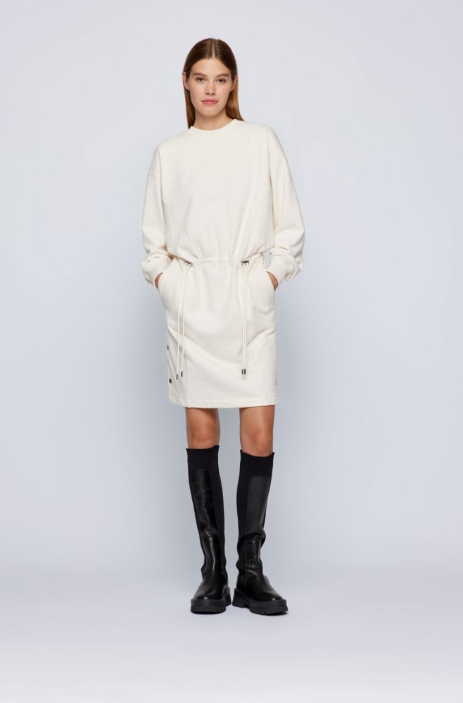 HUGO BOSS Relaxed-fit Side-seam Snaps Women's Dresses White - QLWZ319