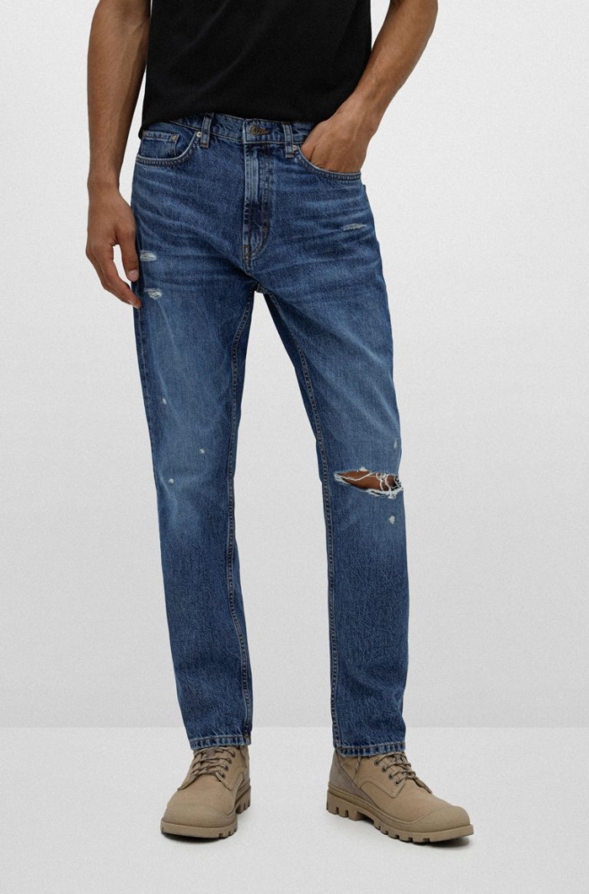 HUGO BOSS Regular-fit Distressed Details Men's Jeans Blue - IRAX136